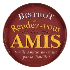 Plateau rond rouge et jaune d33cm - Bistrot Des Amis
