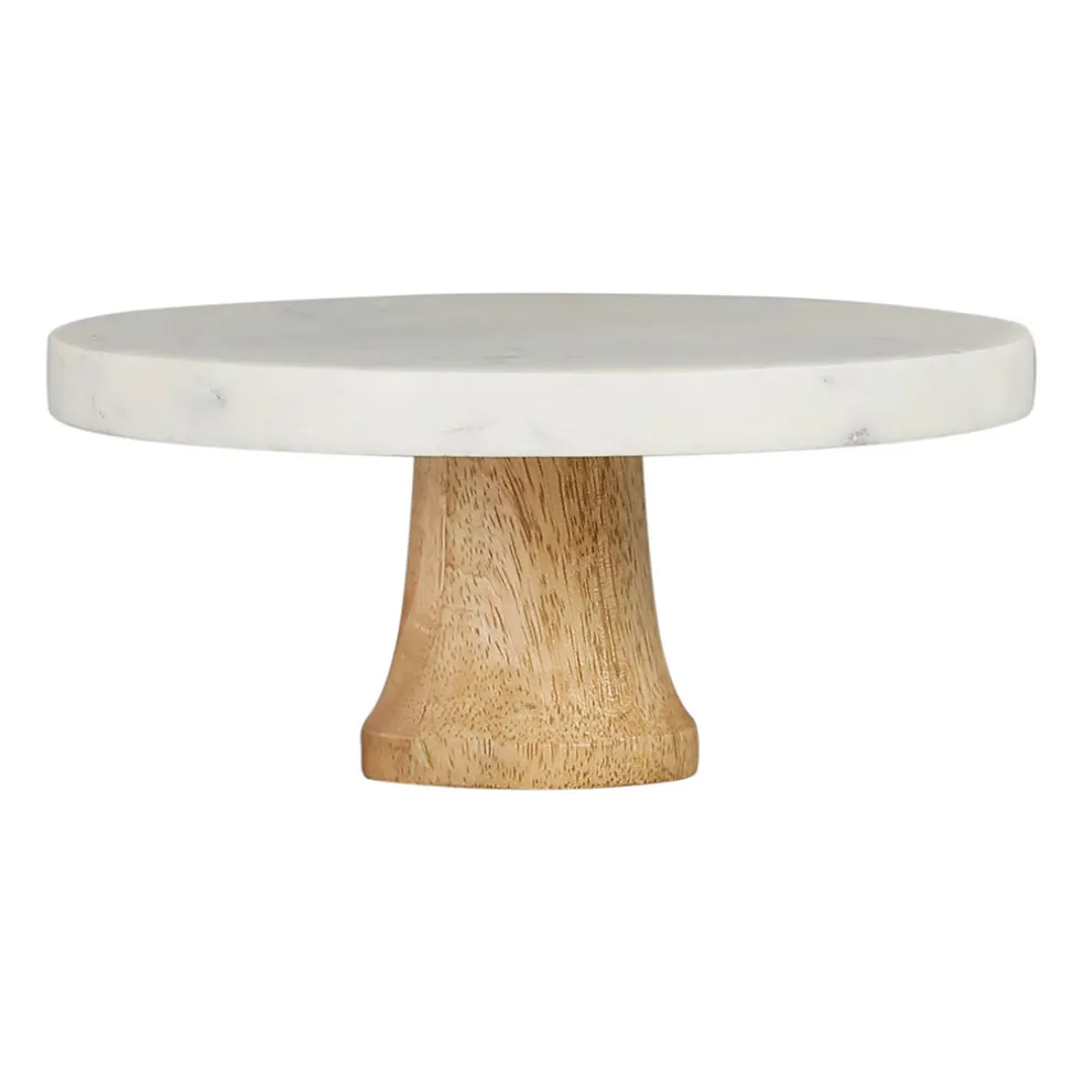 Plateau sur pied marbre blanc et bois de manguier - eskela