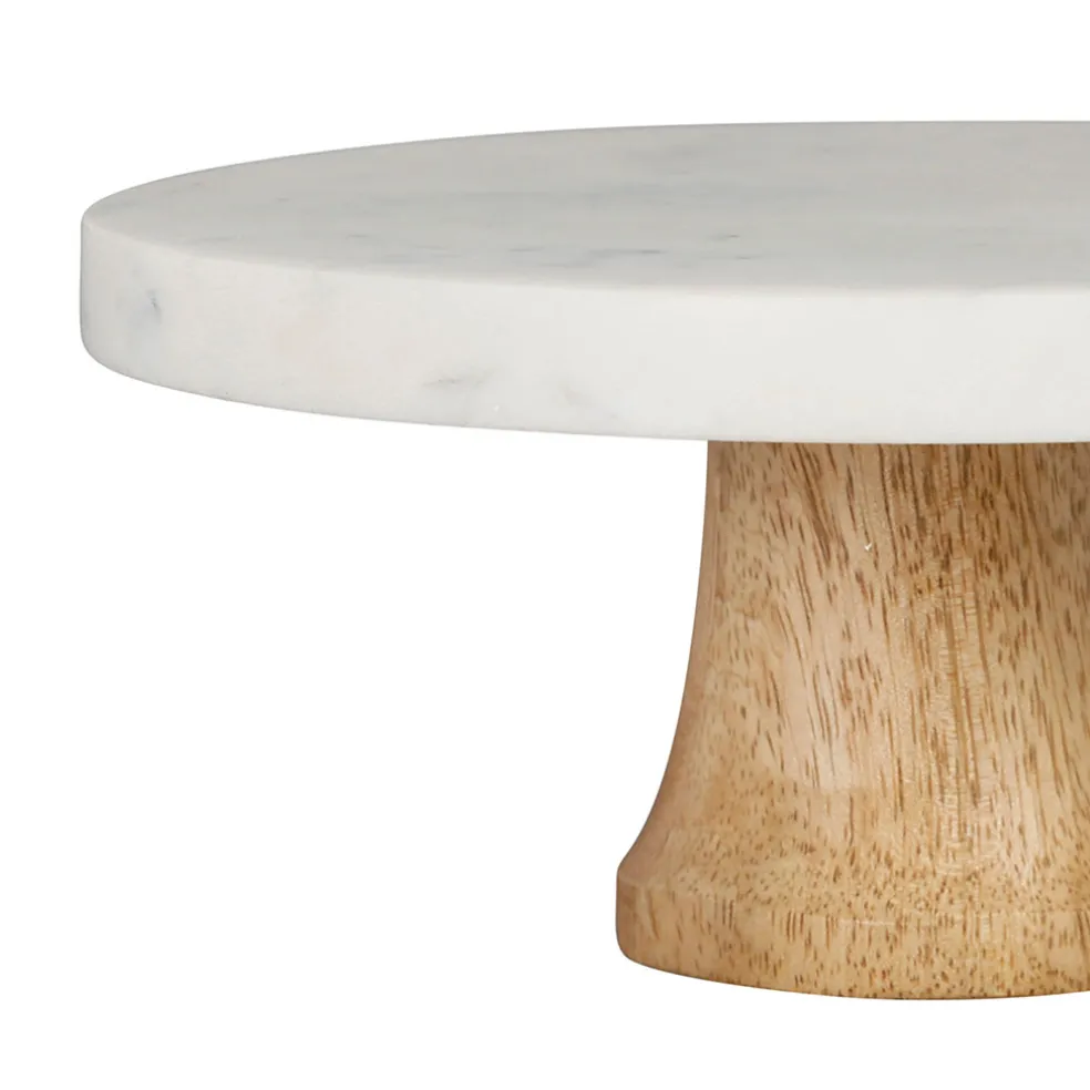 Plateau sur pied marbre blanc et bois de manguier - eskela