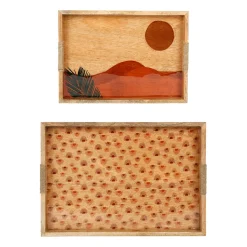 Plateaux x2 terracotta en bois de manguier - sweet leaves