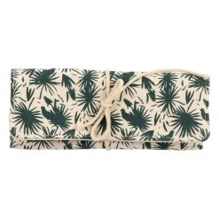 Pochette à bijoux de voyage écru et vert foncé - Palmea