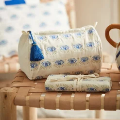 Pochette à bijoux de voyage creme oeil en velours coton 20x24cm