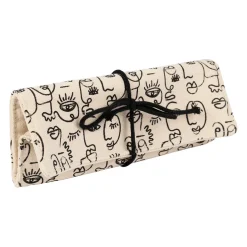 Pochette à bijoux de voyage visage ecru et noir - terre brulée