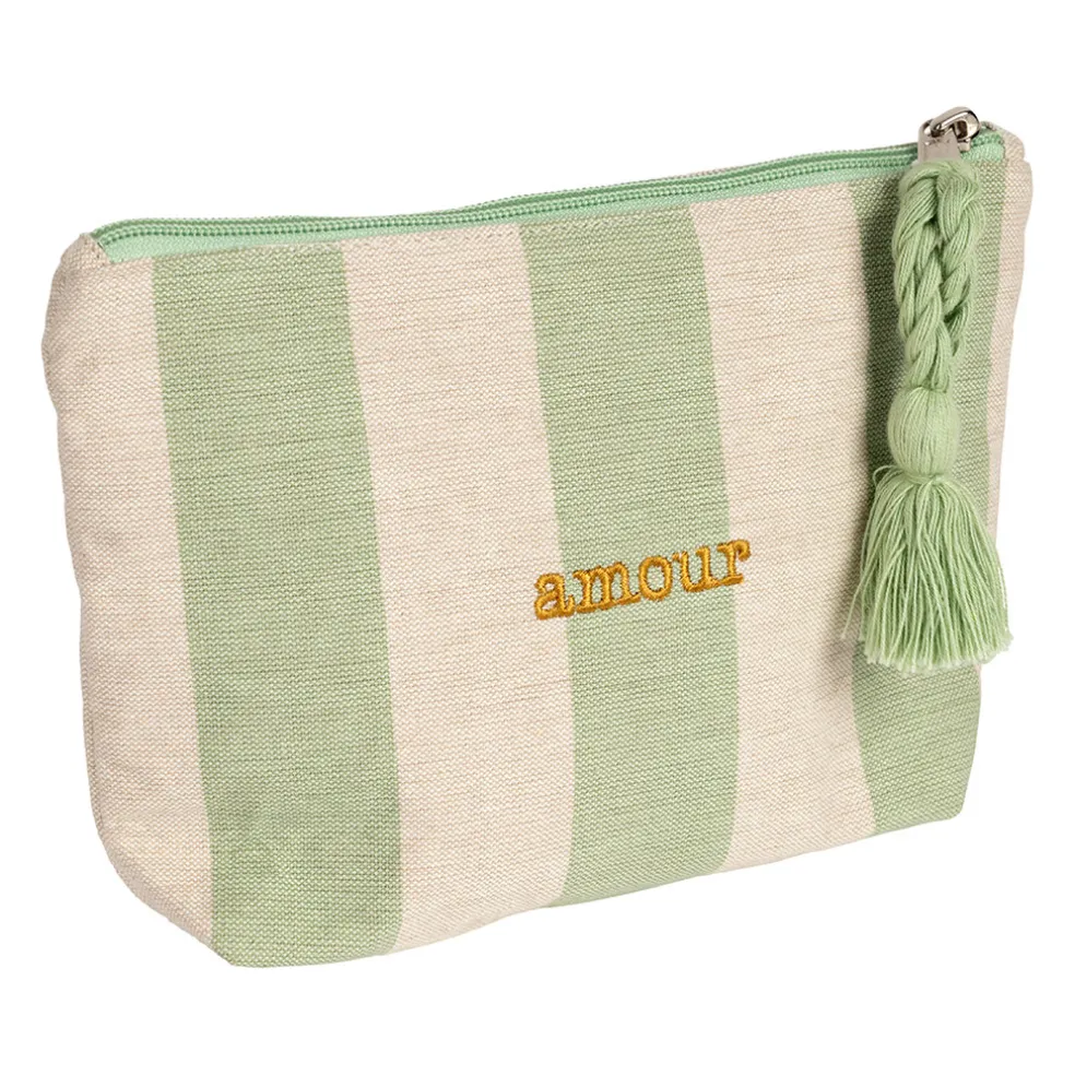 Pochette Amour en coton écru et vert - Famille