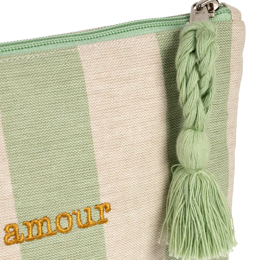 Pochette Amour en coton écru et vert - Famille