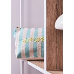 Pochette brodée amor en coton turquoise - Medi
