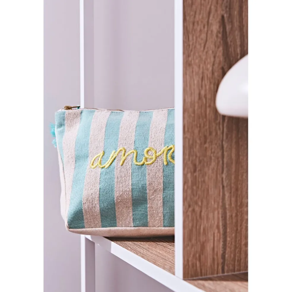 Pochette brodée amor en coton turquoise - Medi