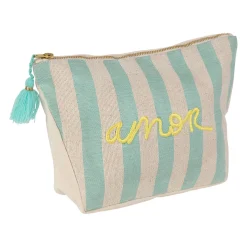 Pochette brodée amor en coton turquoise - Medi