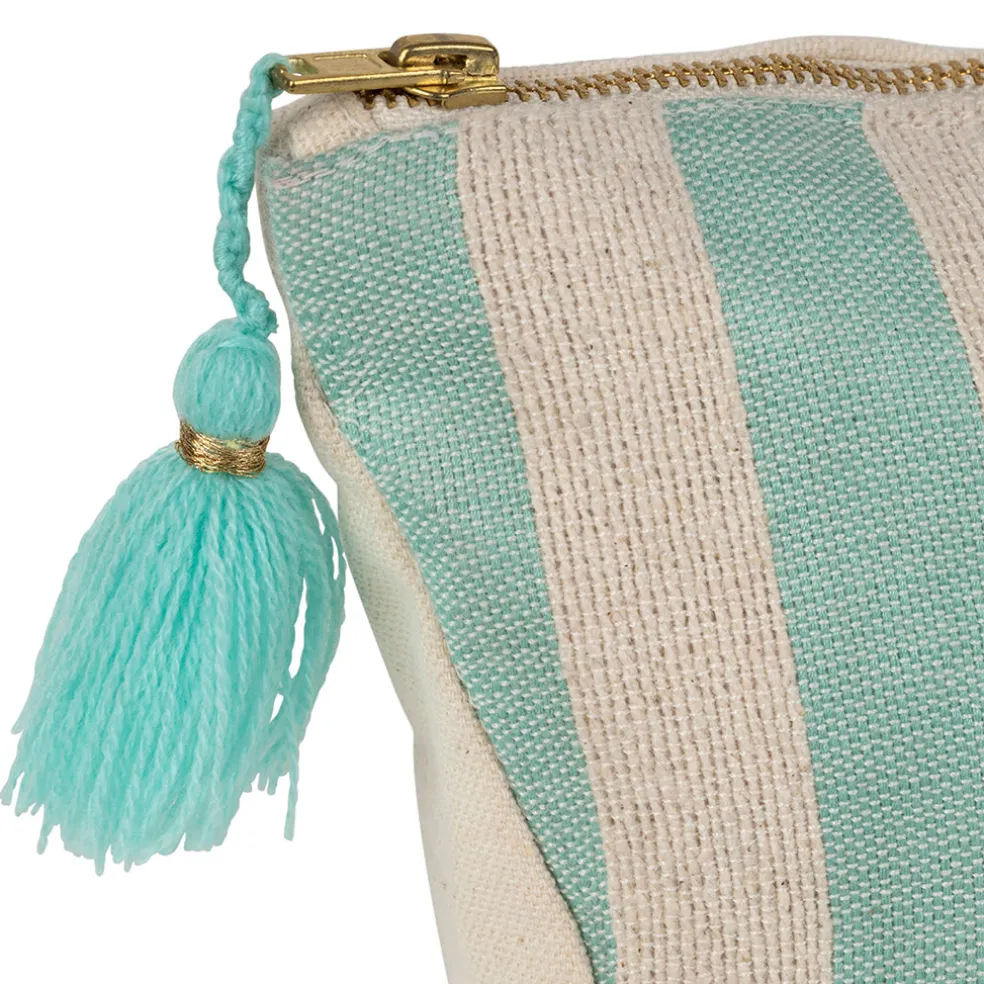 Pochette brodée amor en coton turquoise - Medi