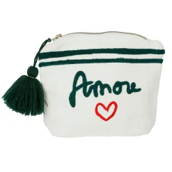 Pochette brodée amore blanc cassé 20x15cm en coton et polyester