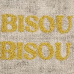 Pochette brodée bisou en coton jaune et bleu - Lumi