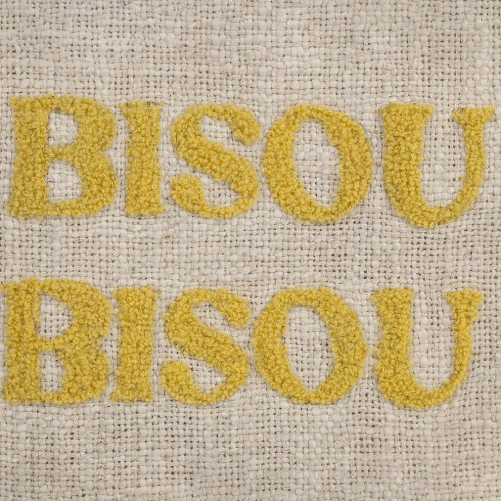 Pochette brodée bisou en coton jaune et bleu - Lumi