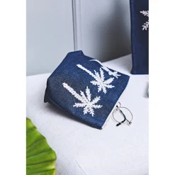 Pochette brodée en coton bleu - Medi