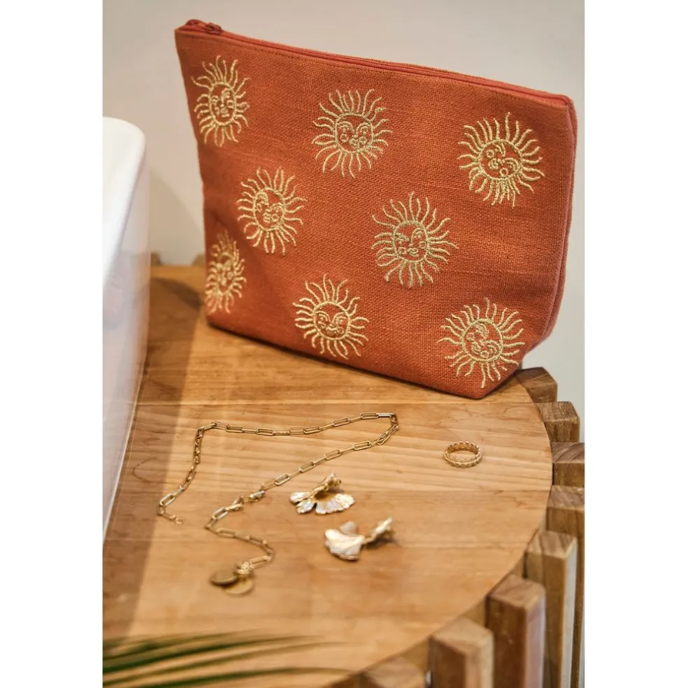 Pochette brodée en coton terracotta et doré - Allegra