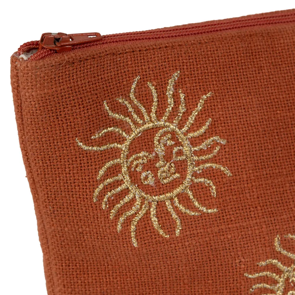 Pochette brodée en coton terracotta et doré - Allegra