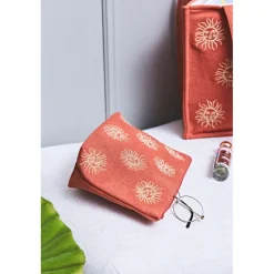 Pochette brodée en coton terracotta et doré - Allegra