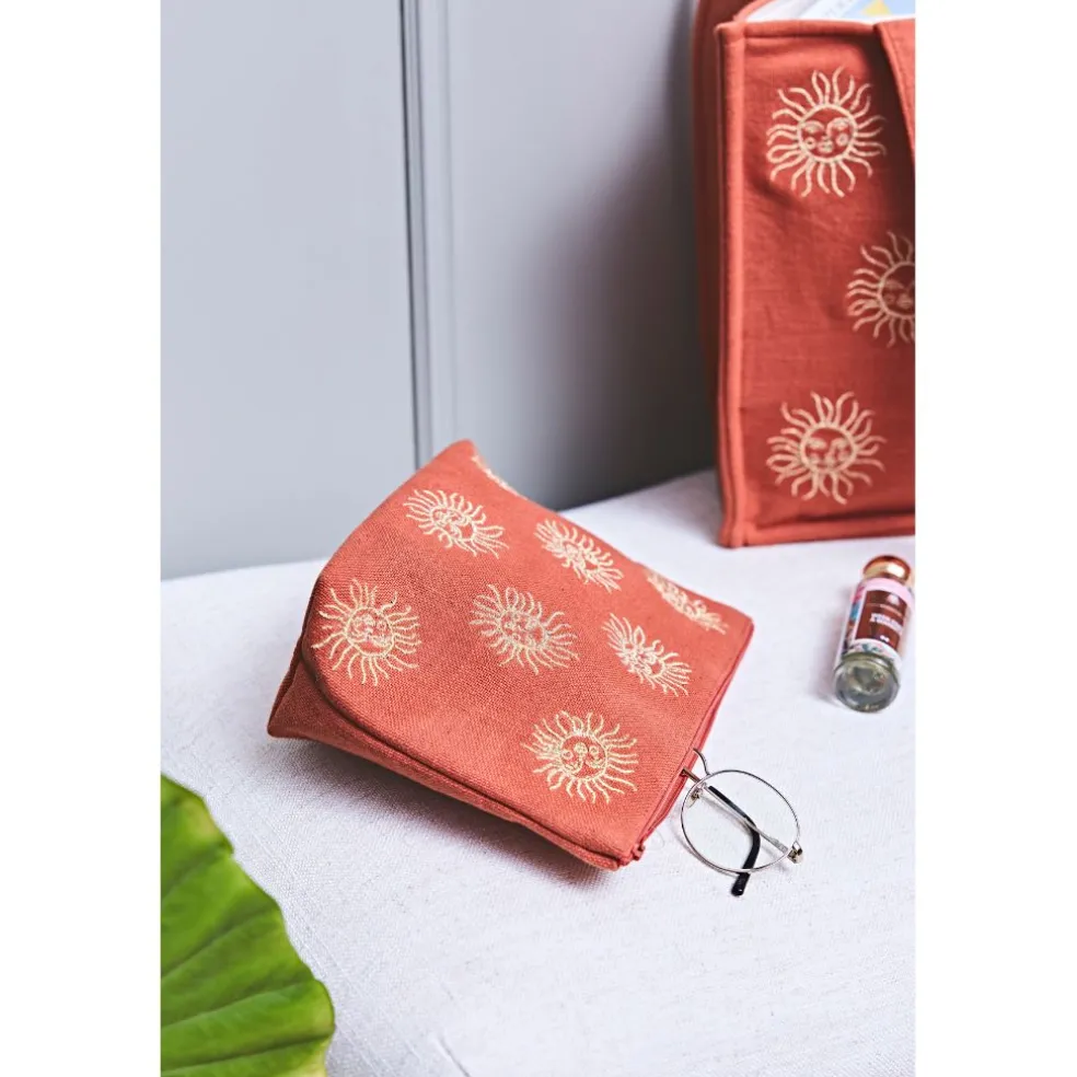 Pochette brodée en coton terracotta et doré - Allegra