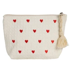 Pochette Coeur en coton écru et rouge - Famille