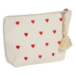 Pochette Coeur en coton écru et rouge - Famille