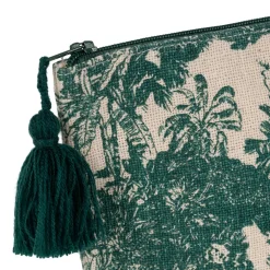 Pochette en coton écru et palmiers émeraude - Mocoa