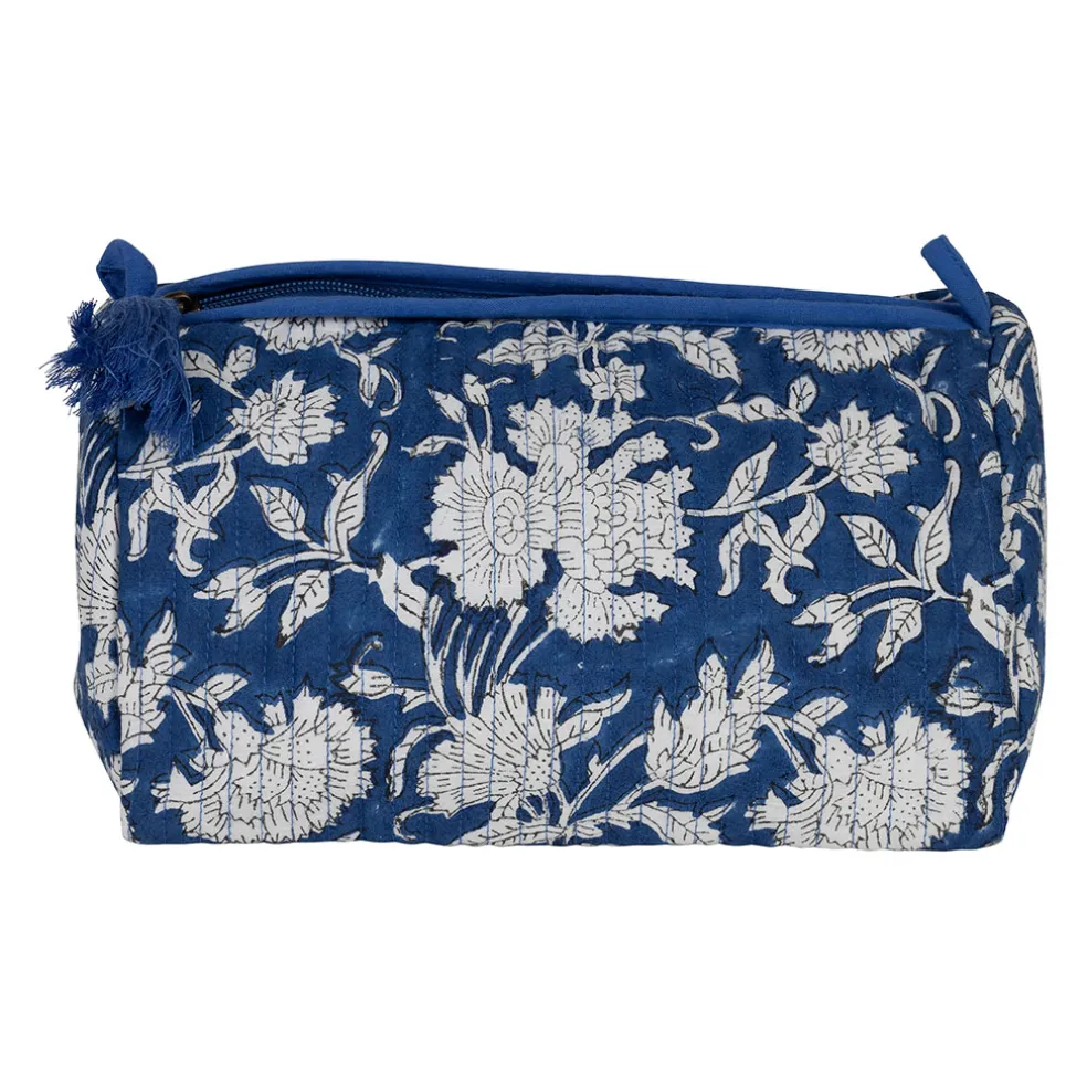 Pochette en coton matelassé et doublure imperméable indigo - Flaura