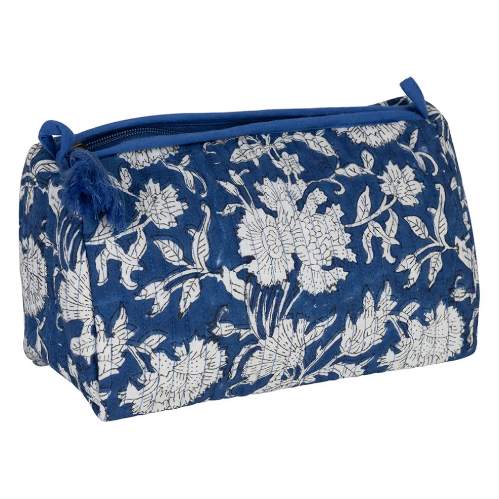 Pochette en coton matelassé et doublure imperméable indigo - Flaura