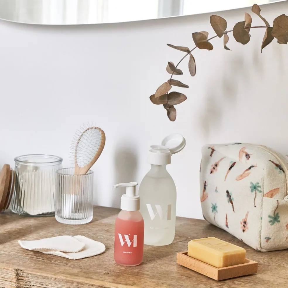 Pochette en coton émeraude et corail - Palma