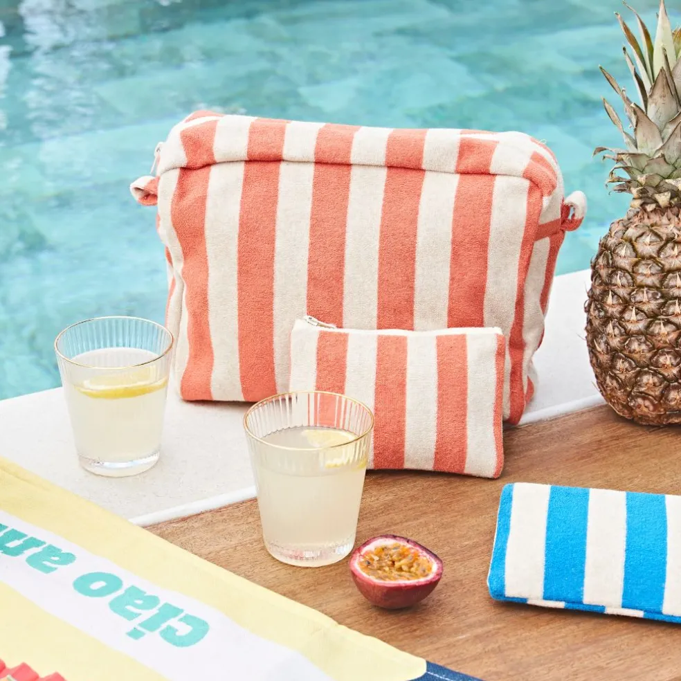 Pochette en coton rayée corail et blanc - Palma