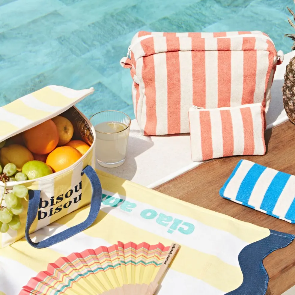 Pochette en coton rayée indigo et blanc - Palma