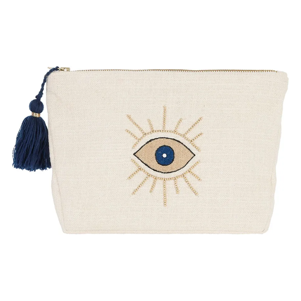 Pochette œil en coton blanc et bleu - Greeka