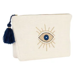 Pochette œil en coton blanc et bleu - Greeka