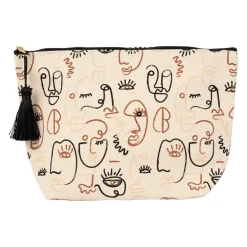 Pochette terre brulee ecru+noir 26x8x17cm coton