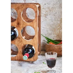 Porte bouteille 6 socles en manguier brun - Grand Office