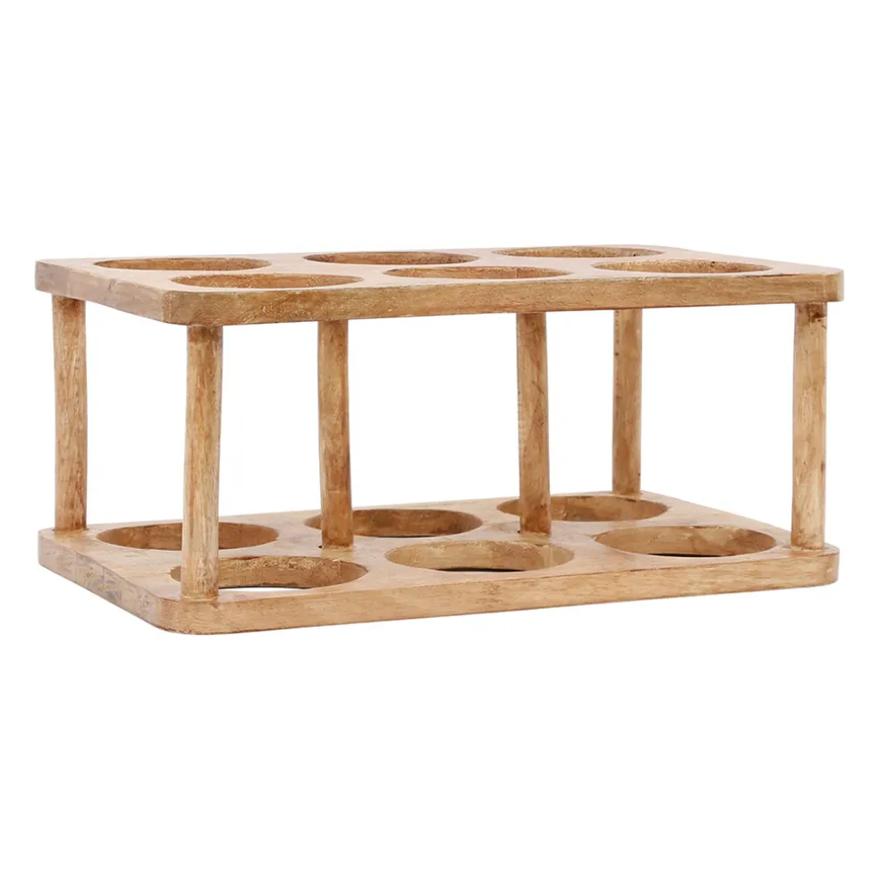 Porte bouteille 6 socles en manguier brun - Grand Office