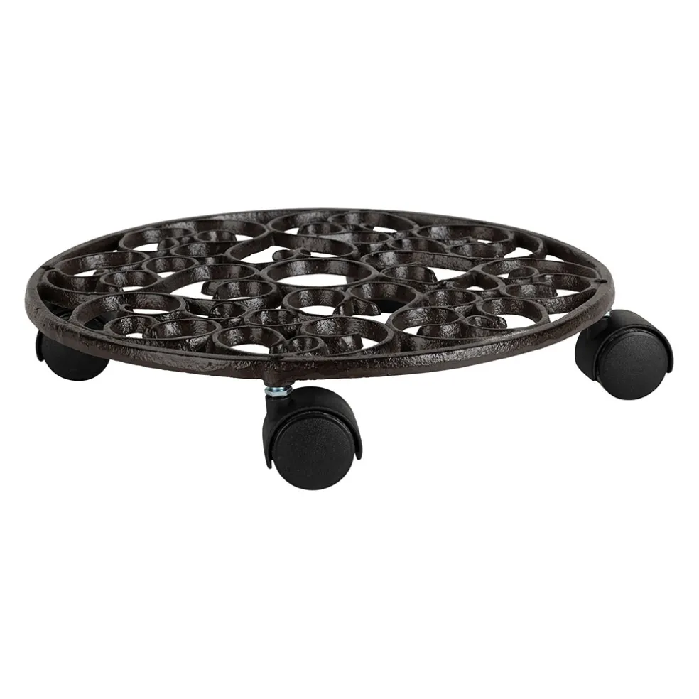 Porte plante 4 roues en fonte brun d31.5cm - Rhodonea