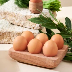Porte œufs 6 socles en acacia naturel 16x10cm - Dalbert