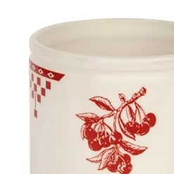 Porte ustensiles en faience blanc et rouge - damier