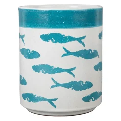 Porte ustensiles poisson turquoise d13.5xh17cm en terre cuite - corfou
