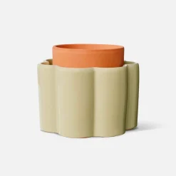 Pot auto-arrosant en céramique vert sauge et argile d14cm - Paula