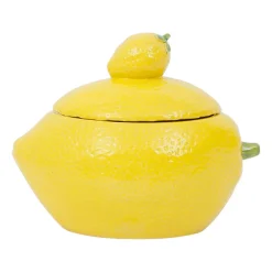 Pot citron avec couvercle en grès jaune - Citron