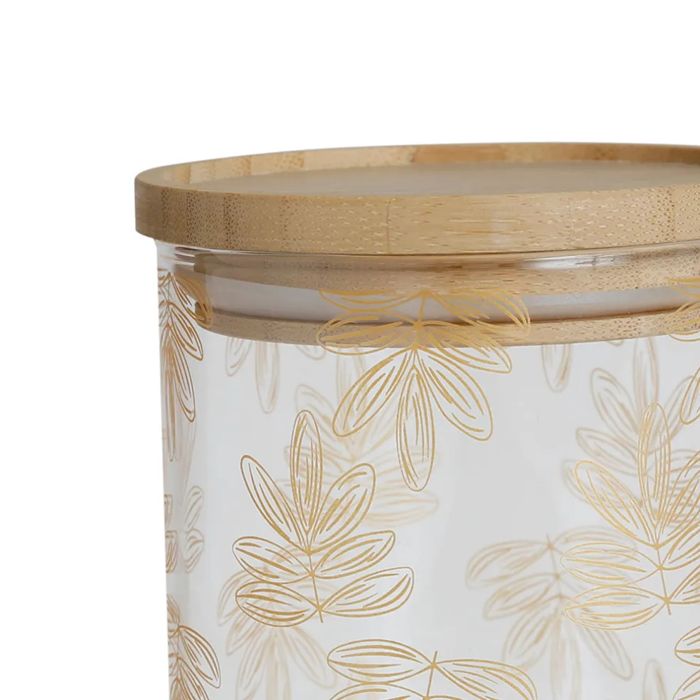 Pot Flaural doré en verre avec couvercle en bambou D9.5Xh11Cm (modèle moyen)