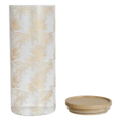 Pot Flaural doré en verre avec couvercle en bambou D9.5Xh21Cm (grand modèle)