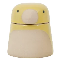 Pot oiseau avec couvercle en grès jaune - Calao
