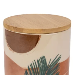 Pots x2 terracotta et vert en porcelaine avec couvercle en bambou - sweet leaves