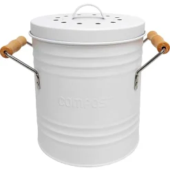 Poubelle à compost en métal blanc avec couvercle et poignées 5L