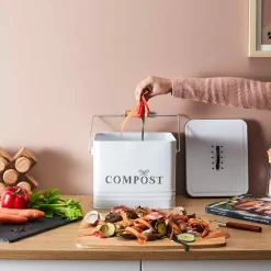 Poubelle à compost en métal blanc 10L