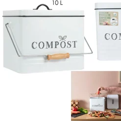 Poubelle à compost en métal blanc 10L