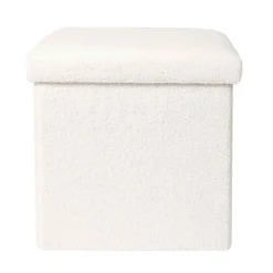 Pouf coffre pliable en tissu bouclette blanc