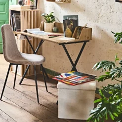 Pouf coffre pliable en tissu bouclette blanc