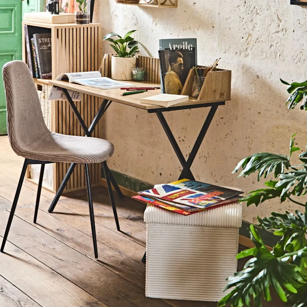 Pouf coffre pliable en tissu bouclette blanc